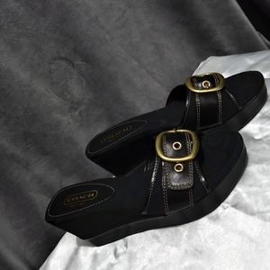 Coach Black with brown trim wedges 8m